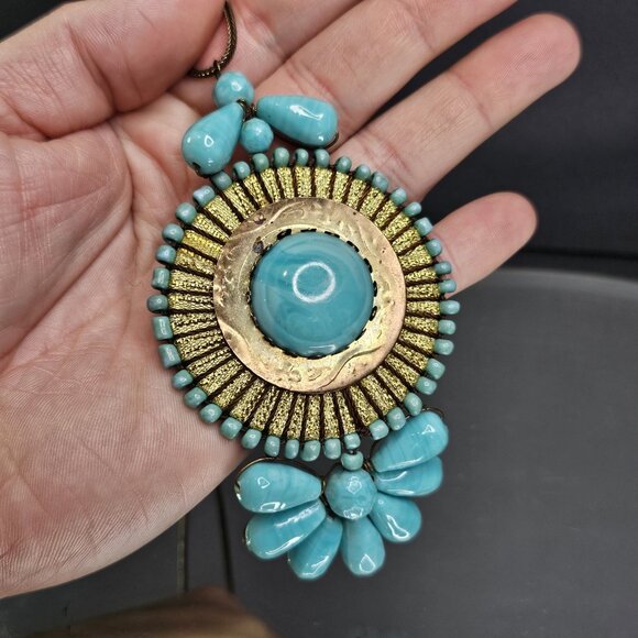 Southwestern Chunky Artisan Wired Turquoise Necklace Ceramic Bead - Picture 9 of 11